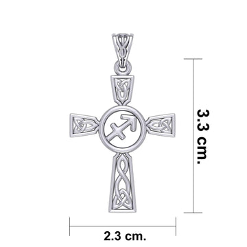 Celtic Cross Sagittarius Astrology Zodiac Sign Silver Pendant TPD5956 - Jewelry